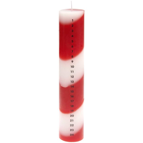 Adventskalender Kerze,1-24,Rot/Weiß