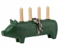 Adventschwein, grün, 4 Kerzen