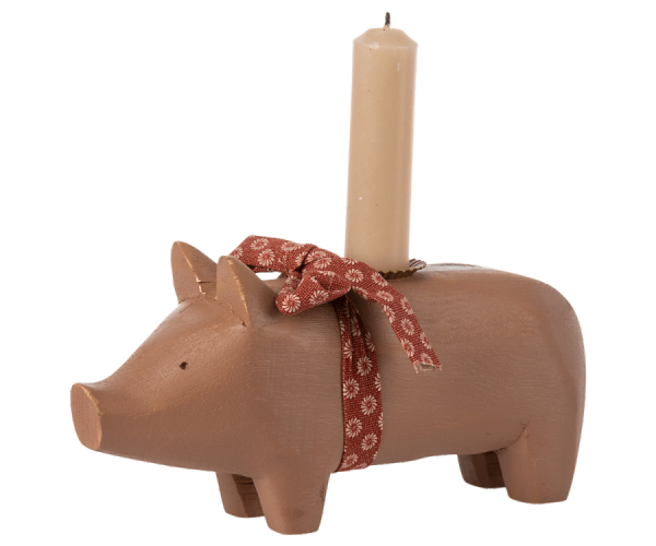 Pig candle holder, Medium, Old rose