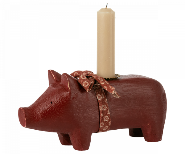 Pig candle holder, Medium, Red